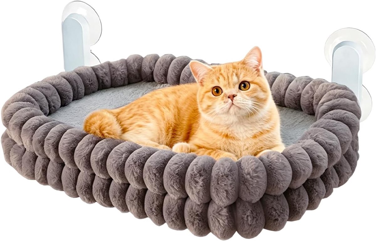 Kattenligstoel voor het raam, opvouwbaar met afneembare hoes, stevig stalen frame en zuignappen, geschikt voor katten tot 18 kg, 55 x 40 cm, comfortabel en praktisch kattenbed