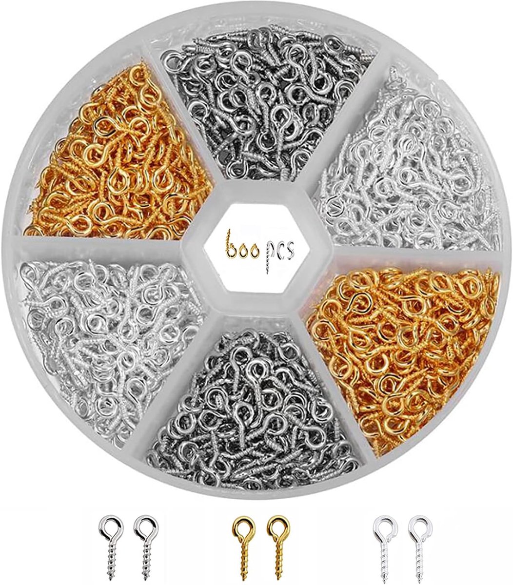 Mini schroefoog haken 600 stuks - 4 * 10 mm - gemengd in 3 kleuren - ideaal voor handgemaakte sieraden - ShopVlot