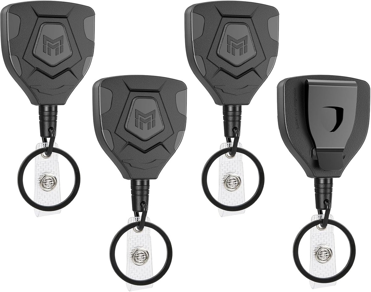 Retractable keychain met clip - 31,5' stalen koord - 4-pack - sterke trekkracht tot 9 oz - ShopVlot