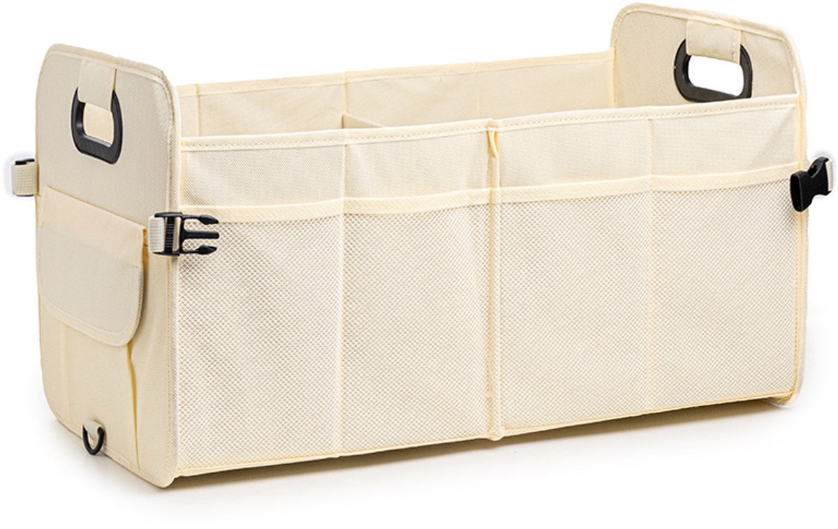 Opvouwbare kofferbakorganizer met meerdere compartimenten van 40 liter, compatibel met alle voertuigen (gebroken wit)