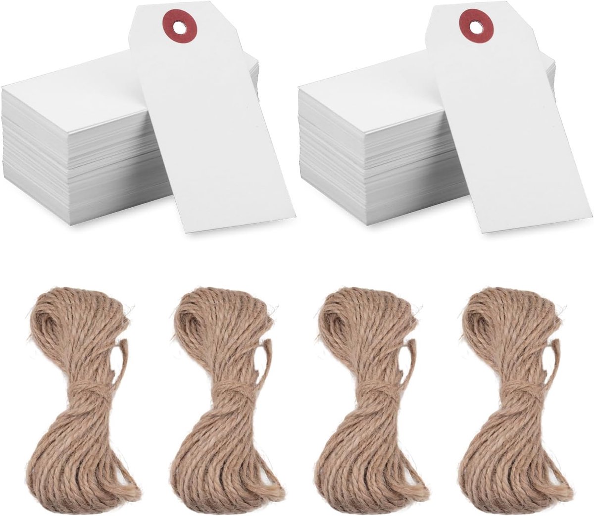 200 stuks beschrijfbare witte blanco verzendlabels met koord, prijsmarkering papier hangtags, versterkte gaten - ShopVlot