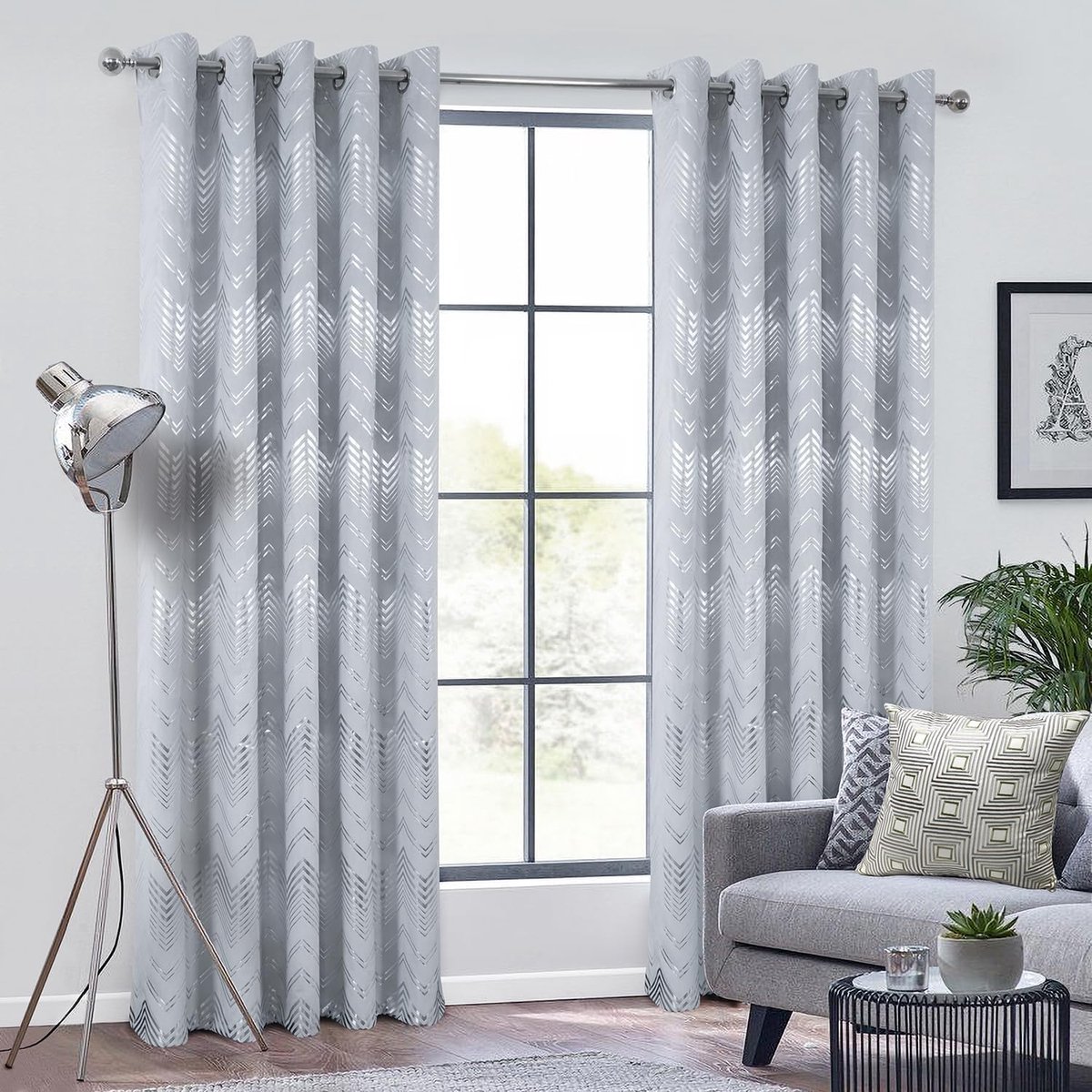 always4u Velvet Curtains with Silver Lines, Double Curtains with Thermal Insulation Eyelet Curtains for Living Room - ShopVlot
