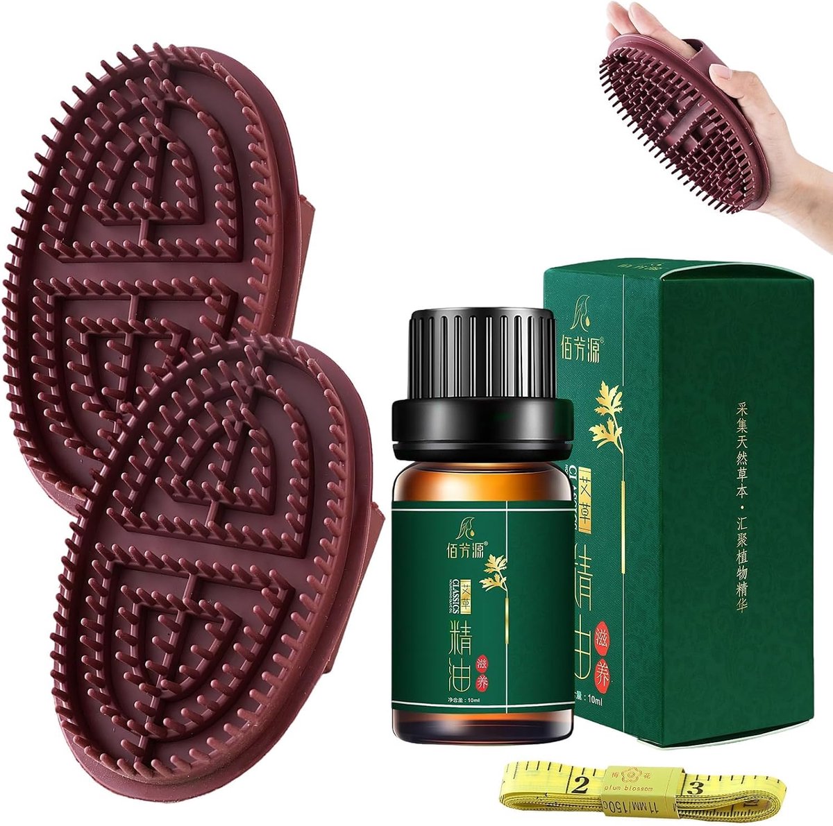 2 Piece Meridian Massage Brush with 10ml Essential Oils and 1.5m Tape Measure, Professional Meridian Massage Brush - ShopVlot