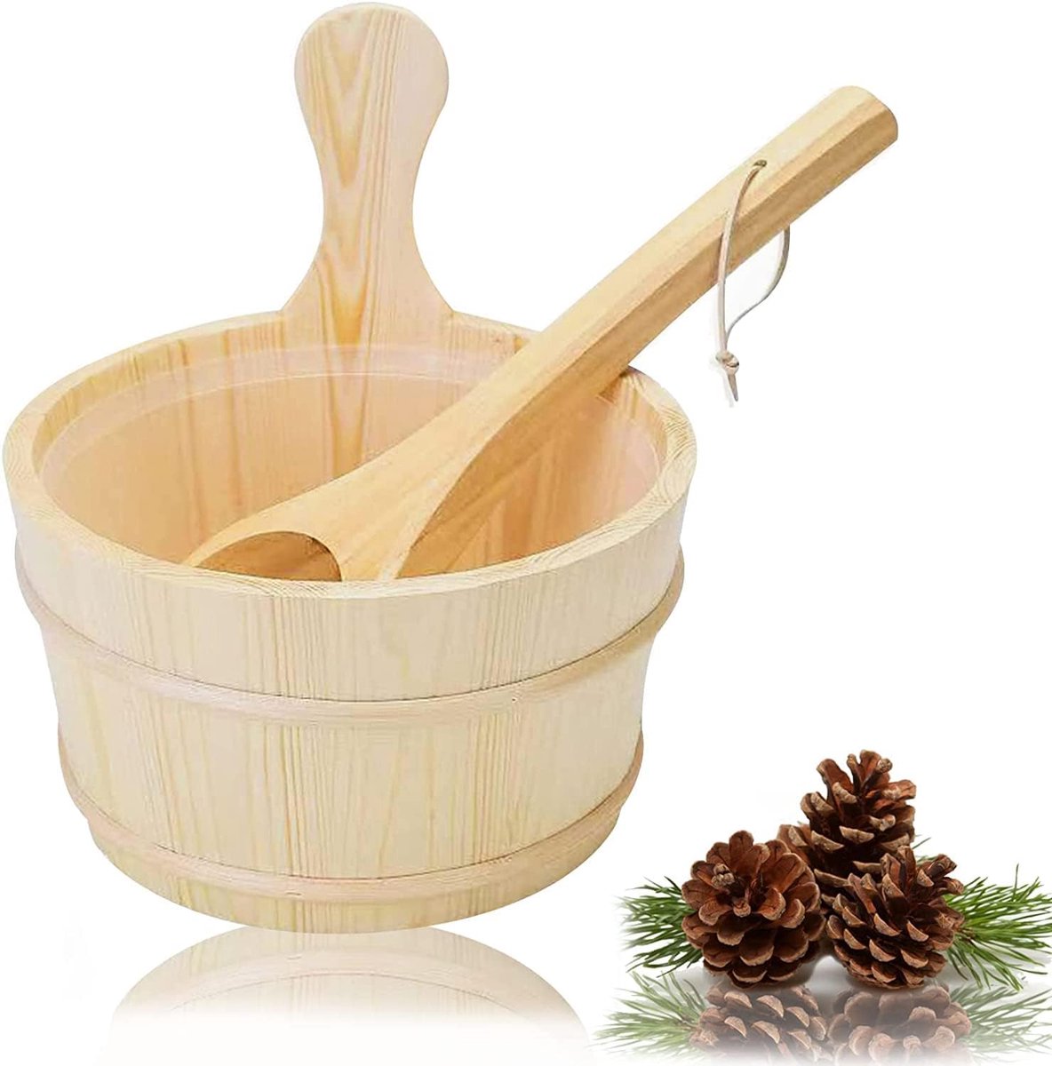 Sauna Bucket, 4 L Sauna Bucket, 3-Piece Complete Set Sauna Bucket with Trowel, High-Quality Finnish Pine, Wood, Sauna - ShopVlot