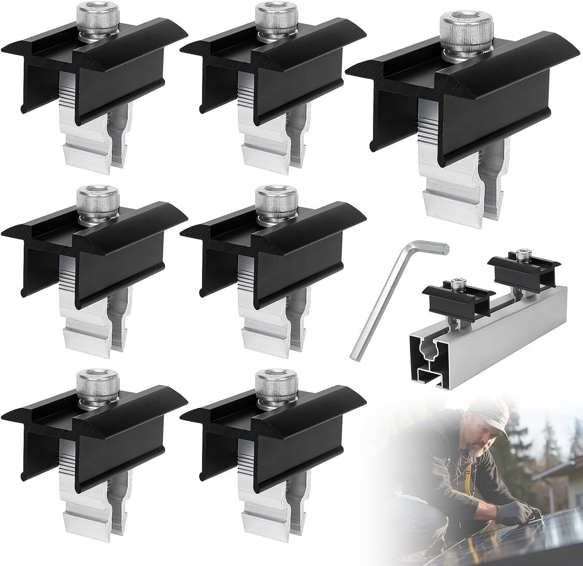 7 Pcs Solar Panel Bracket, Solar Panel Bracket Mounting Kit with Allen Key, Middle Clamps, Adjustable Holder, Balcony - ShopVlot