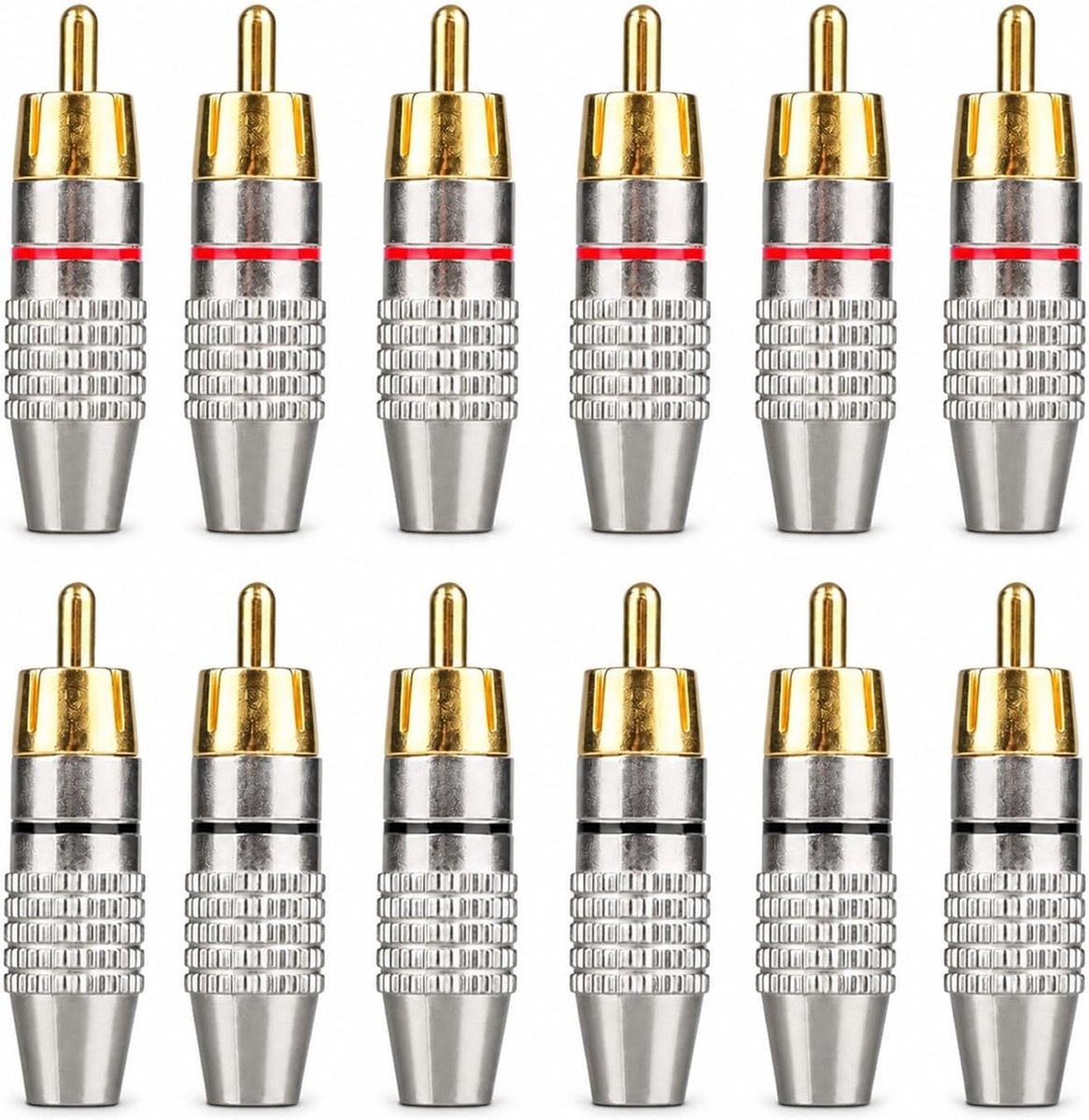 12 stuks RCA-stekker, soldeervrij, mannelijke AV-stekker voor AV, video, audio, signaaloverdracht, multimedia en CCTV - ShopVlot