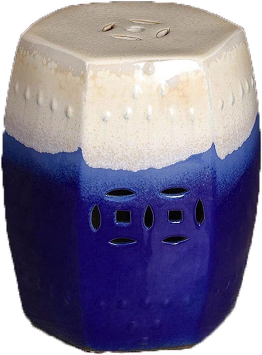 Ceramic Drum Stool, Decorative Drumpier, Shoe Change Stool, Retro Dressing Stool (Color : Dark Blue) - ShopVlot