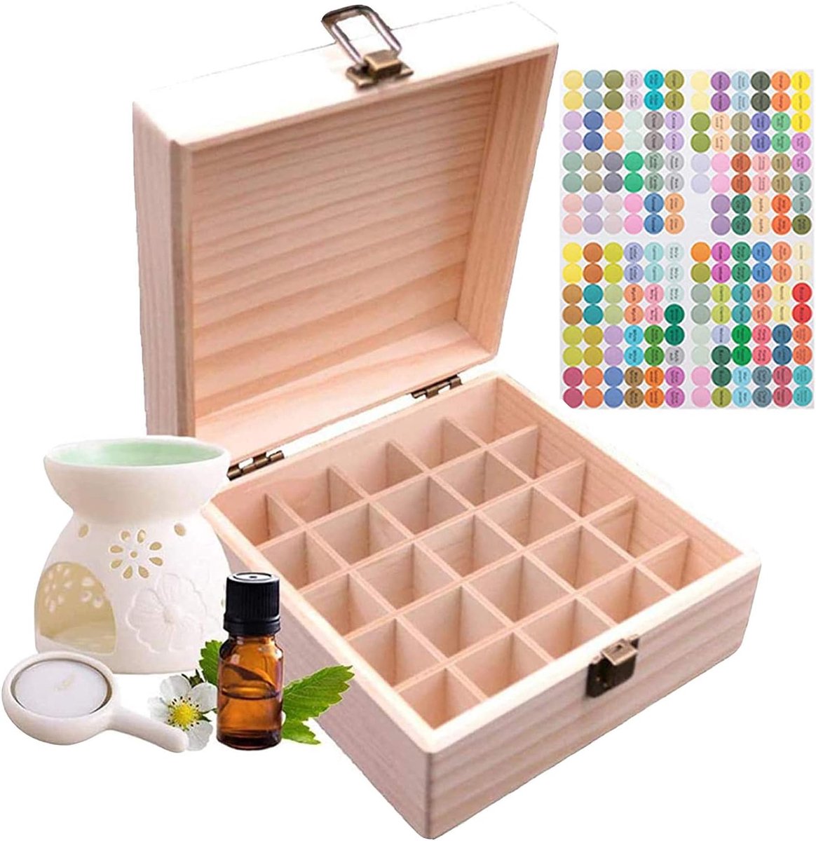 25 Slots Wooden Essential Oil Organizer - Holds 5 10 15ml Aromatherapy Bottles - ShopVlot