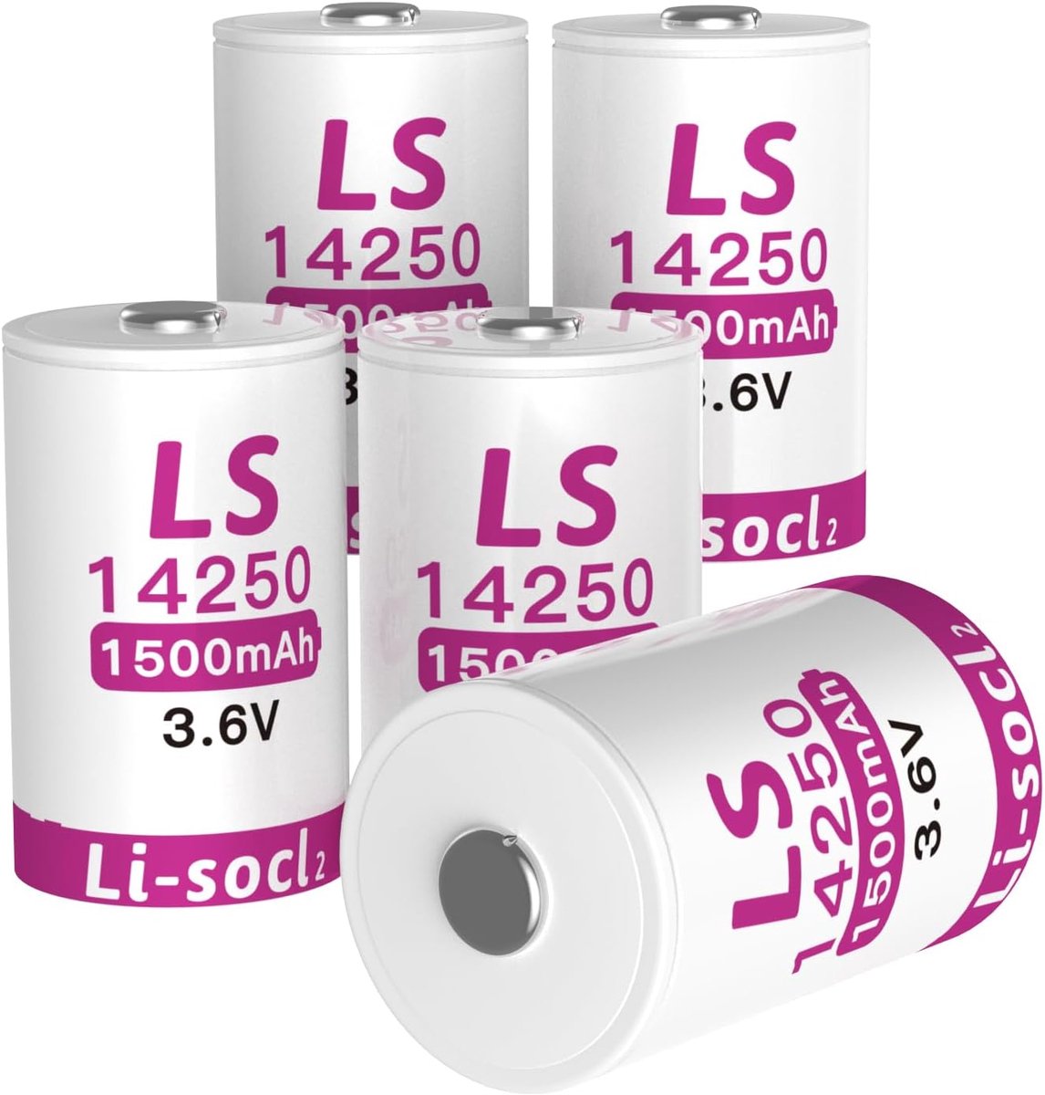 LS14250 3,6 V 1/2 AA 1500 mAh lithiumbatterijen, ER14250 batterijen, niet oplaadbaar, verpakking van 5 stuks - ShopVlot