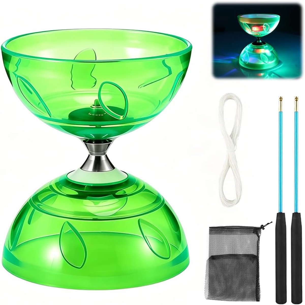 Diabolo Ball Bearings LED Diabolo Ball Bearings with Professional Stick Transparent Soft Rubber Luminous Juglar Toy - ShopVlot