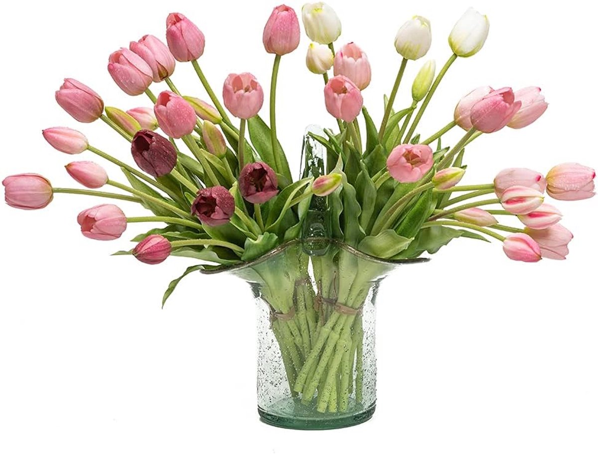 DUYONE 40pcs Artificial Tulips Flowers Real Touch Fake Latex Bouquet for Wedding Office Home Kitchen Decoration (Suit - ShopVlot