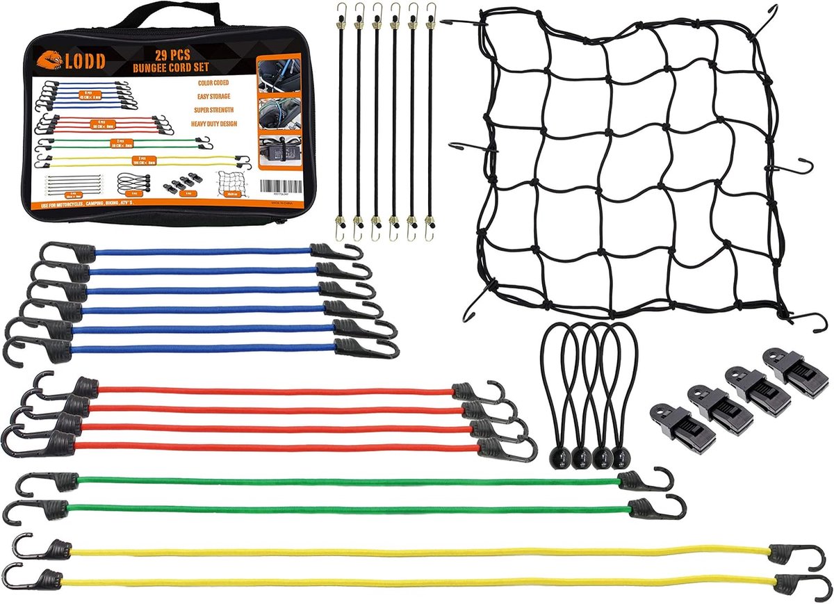 LODD - Fixing tension set - 20 high-quality elastic sandwiches with UV protection and metal hooks + 8 sail tensioners - ShopVlot