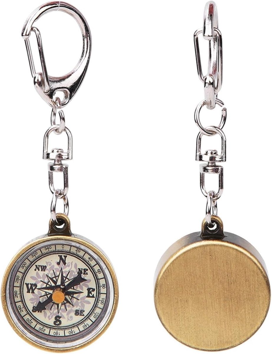 Vintage Outdoor Kompas Sleutelhanger Set van 2 - Mini Kompas van Zinklegering voor Navigatie en Avontuur