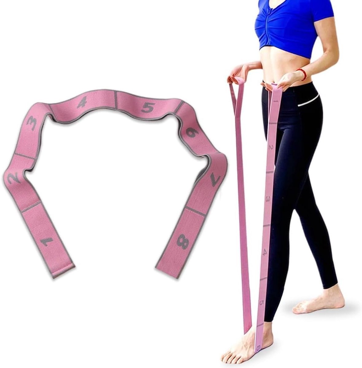Verstelbare fitnessbanden met 8 ringen voor kinderen en volwassenen, perfect voor yoga, Pilates, gymnastiek en dans, elastische latex voor optimale training.
