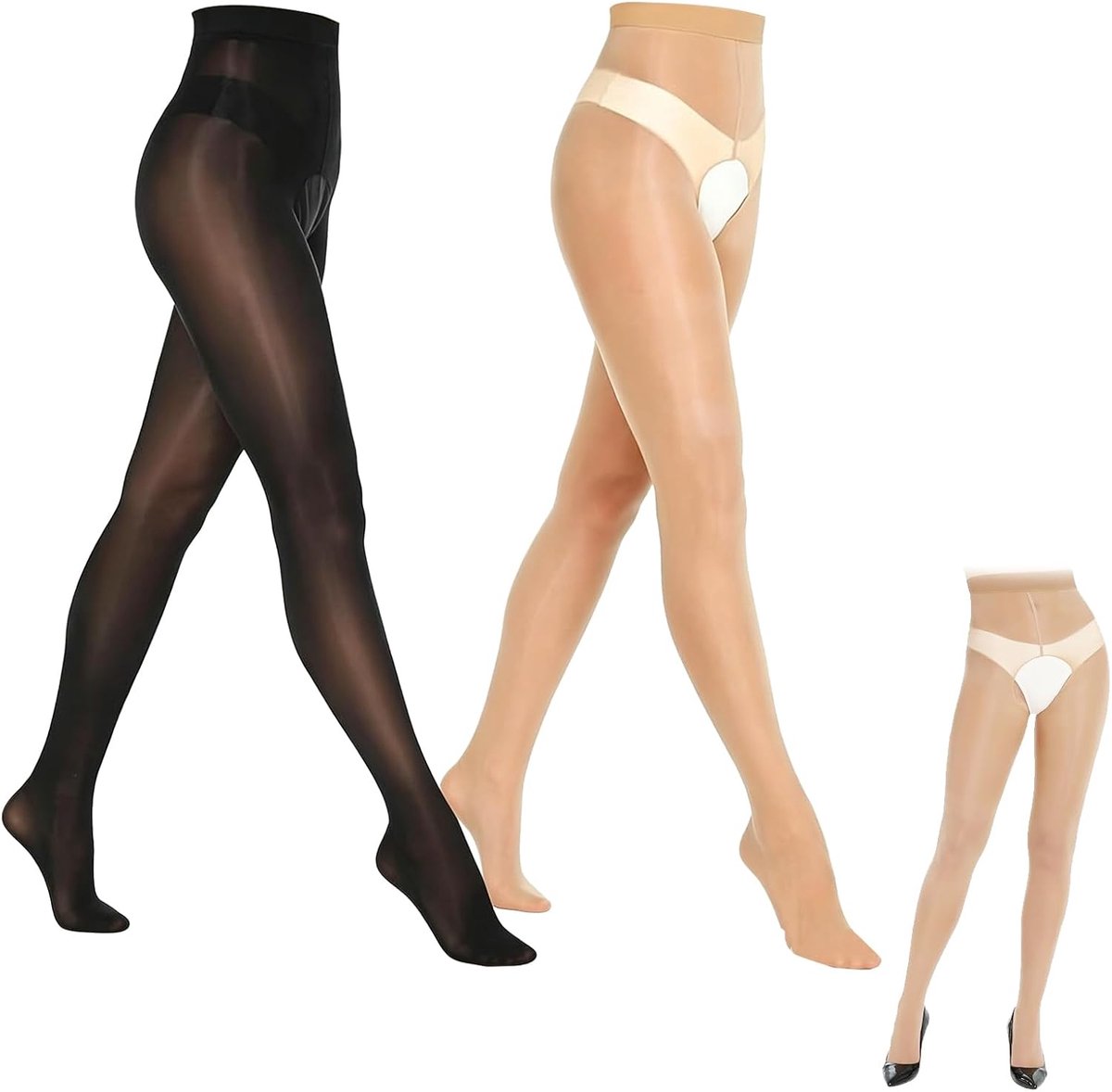 Openbare strumpfhose voor dames: glanzend & ademend – 2 stuks, S–L, zwart of Beige - ShopVlot
