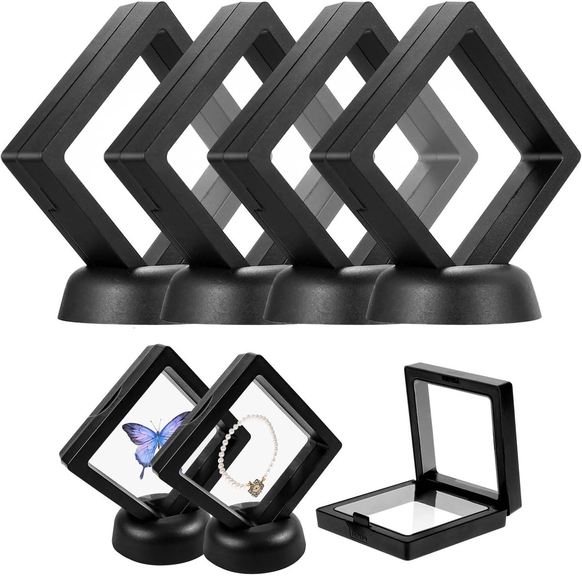 6 stuks zwevende frameset, 3D-displayframe, muntstandaard met basis, transparant objectframe voor presentatie als - ShopVlot