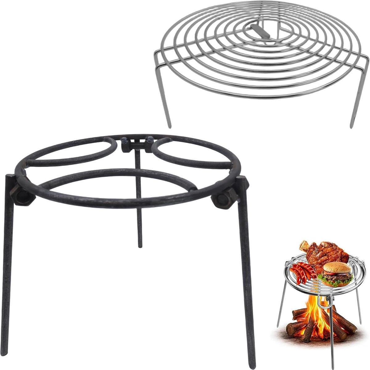 Vuurschaal met rooster, keukenrek voor camping, draagbaar, statief voor barbecue buiten en tuin - ShopVlot