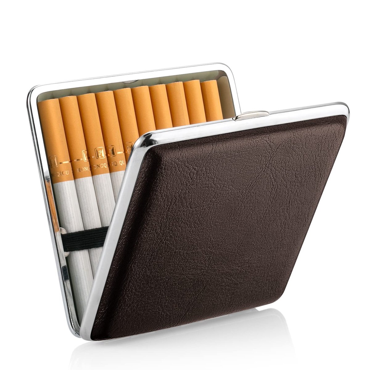 7 Colors PU Leather Cigarette Case Metal Cigarette Box Stainless Steel for 20 Cigarettes Box Black Blue Purple Red - ShopVlot