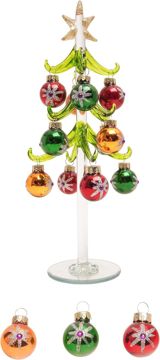 Krebs Glas Lauscha - Christmas decoration/Christmas tree decoration made of glass - Glass tree with 12 decors. Balls - ShopVlot