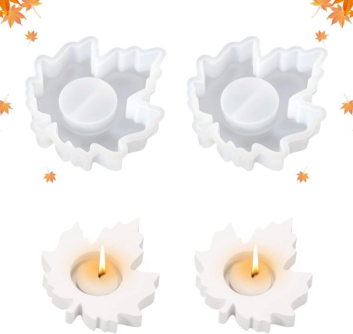 Silicone Candle Holder Autumn Decoration, 2 Pcs Maple Leaf Silicone Moulds Casting Moulds Candle Holder Mold Christmas - ShopVlot