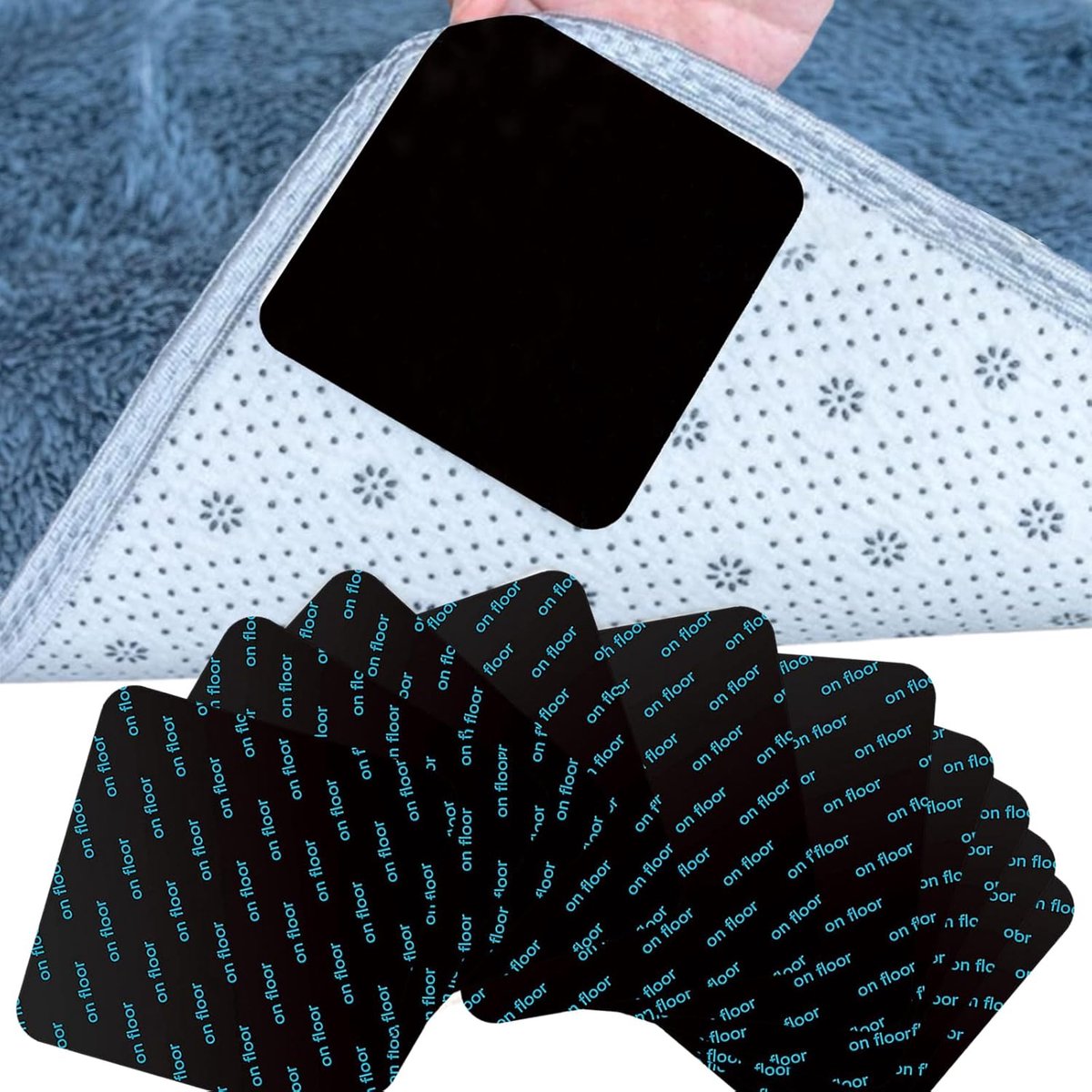 Non-Slip Carpet Mat, 10 x 10 cm, Washable, Non-Slip, Reusable, for Carpets, Kitchen, Bathroom, Floor (Black) - ShopVlot