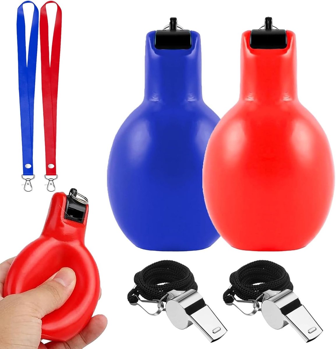 Handfluitje, 2 stuks hygiënische handfluitje, trainerfluitje, 2 stuks roestvrijstalen sportfluitjes met omhangkoord - ShopVlot