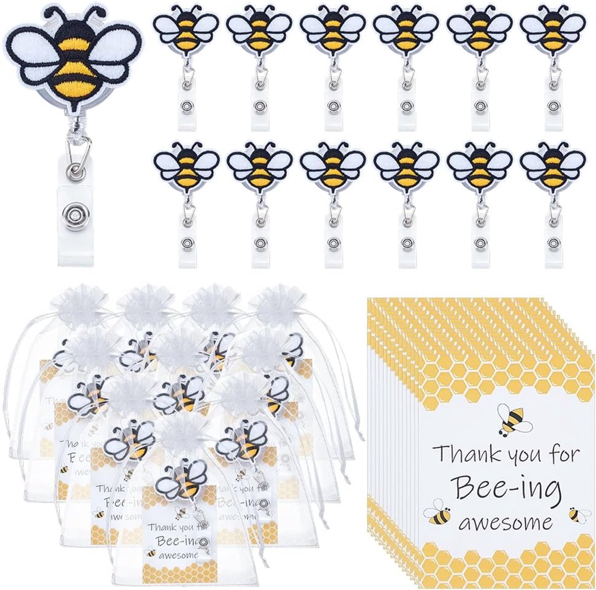 ORIGACH 50 Set Bee Badge Reel Intrekbare Id Kaarthouder Clips Intrekbare Sleutelhanger Met Dank U Cadeaubonnen Organza - ShopVlot
