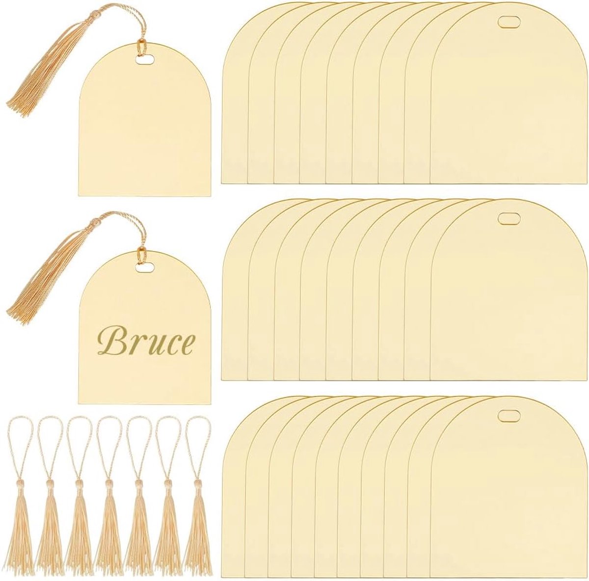 ORIGACH 30 stuks luxe gebogen shap spiegel gouden acryl plaatskaarten 7,5 x 8,8 cm, doe-het-zelf blanco hangende tags - ShopVlot
