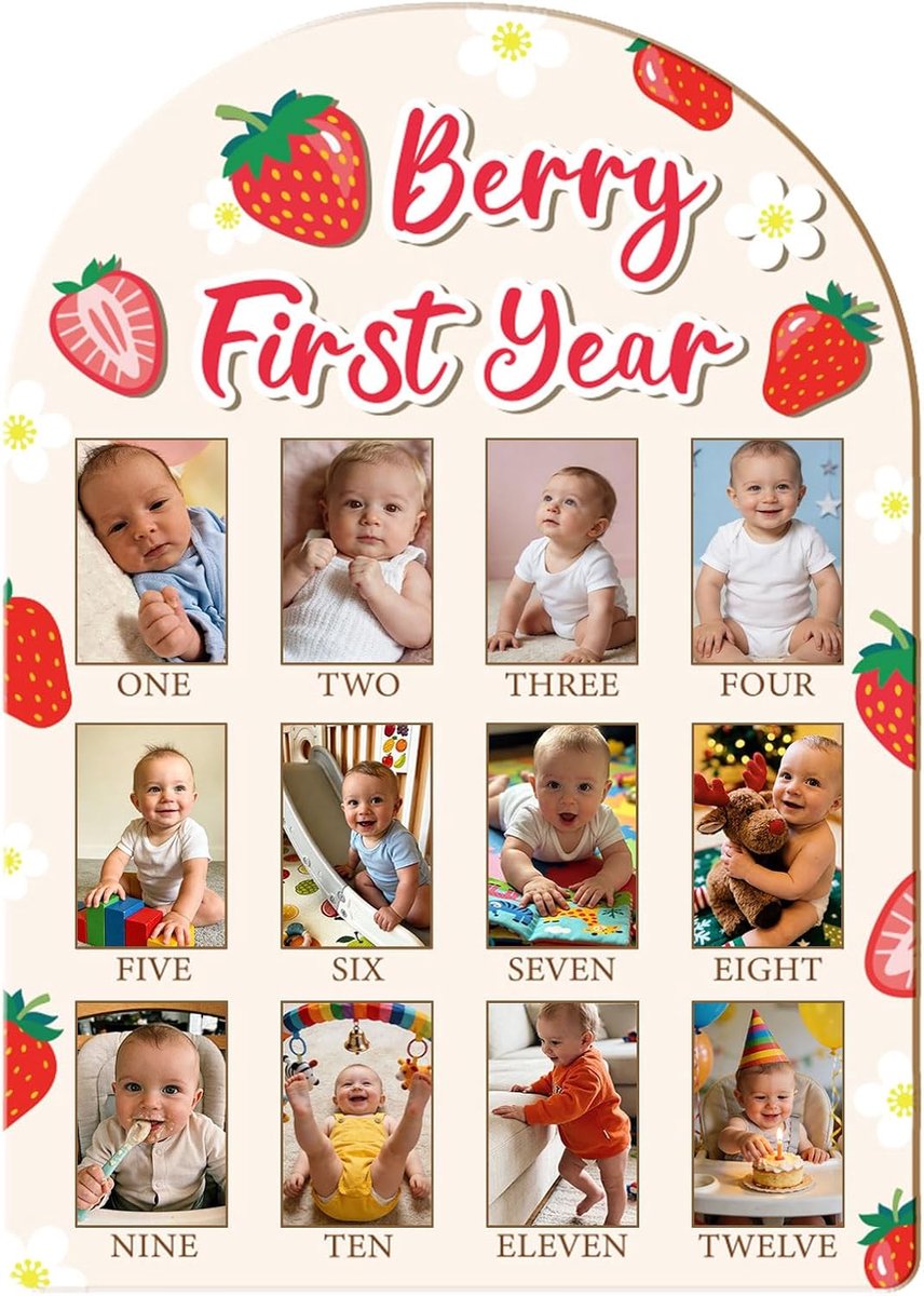 ORIGACH My First Year Baby Growth Picture Display Board, 12 Months Newborn Milestones Wood Keepsake Board for 1st - ShopVlot