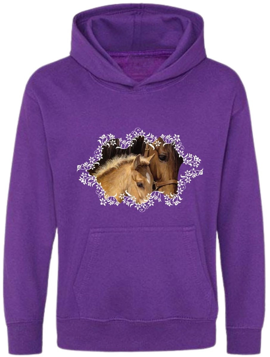 Meisjes hoodie met paard en veulen - Paars - 98/104