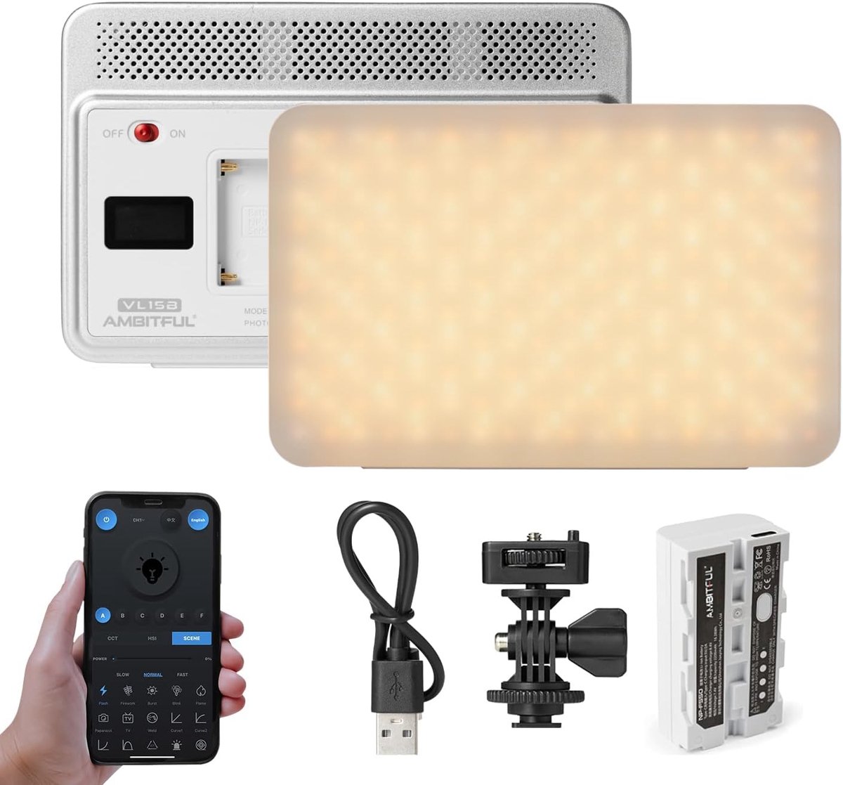 AMBITFUL App Control Video Lighting, Hotshoe Base for Photography, Video Lighting, Studio, CRI/TLCI 95+, with Battery - ShopVlot