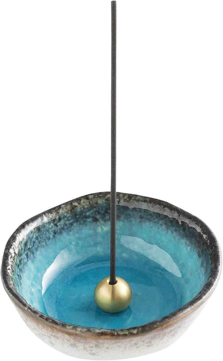 Asayu Japan Mini Incense Holder – Ocean Blue – Made in Japan – Traditional Ceramic Ash Catcher, Incl. Detachable Brass - ShopVlot