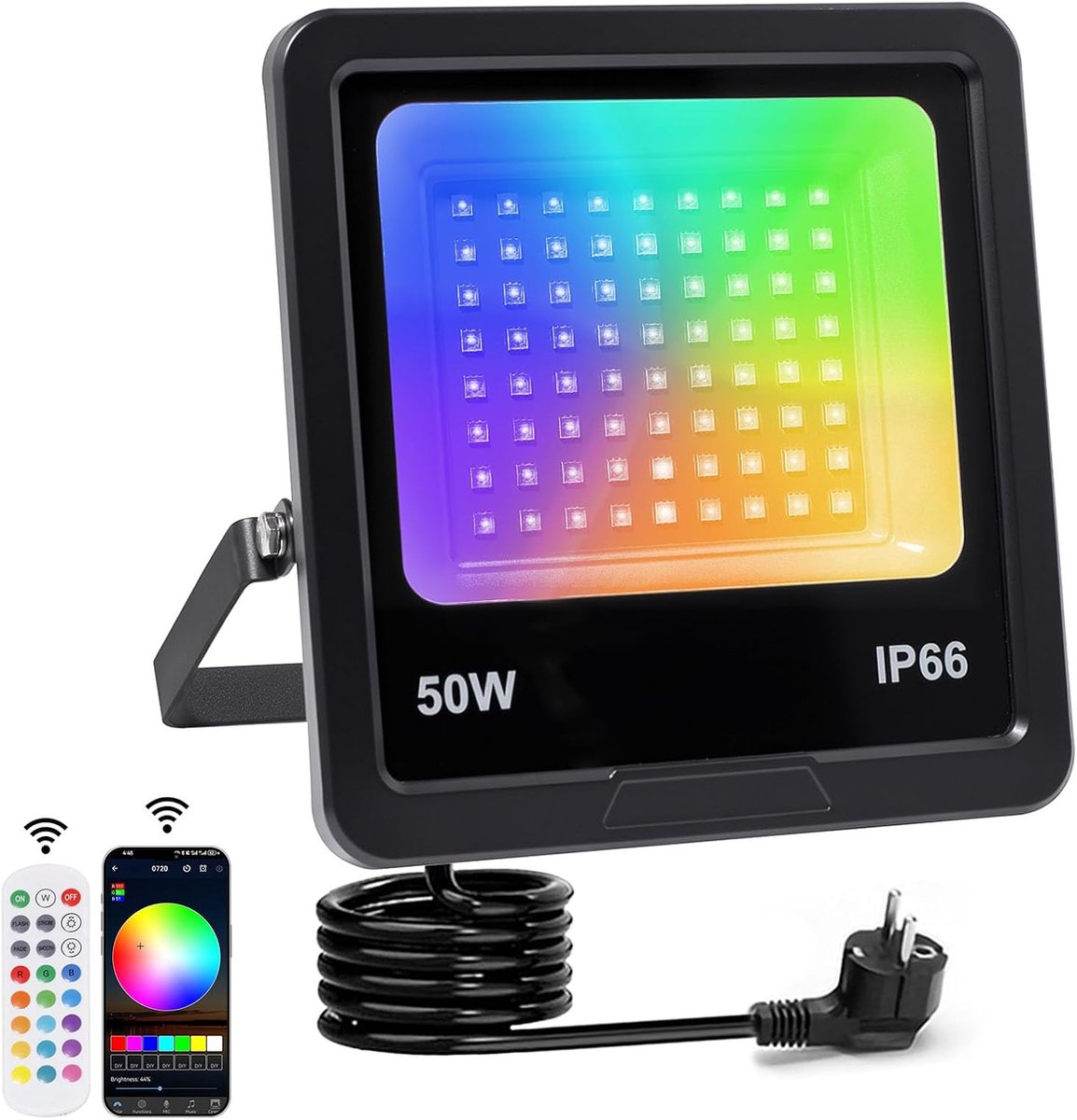 50W RGB Outdoor Spotlight, LED Spotlight, Colourful with Bluetooth App and 2.4G Remote Control, IP66 Waterproof, for - ShopVlot