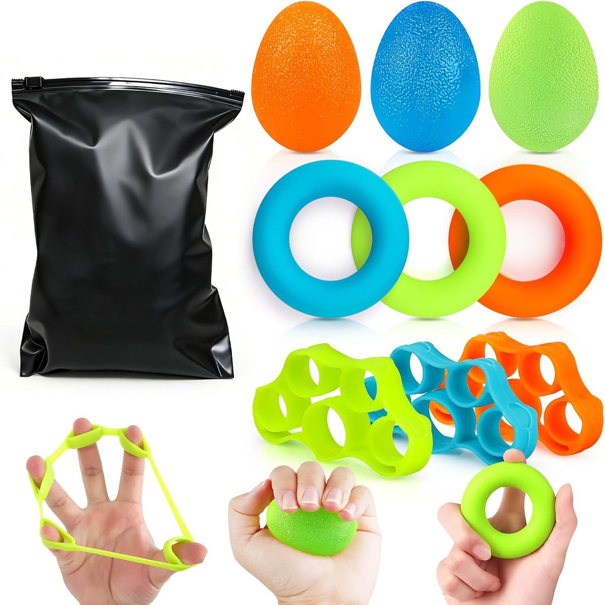 Premium vingertrainer, klimbal, handtraining, handtrainingsset, handtrainer, strengthener vingeroefenballen - ShopVlot
