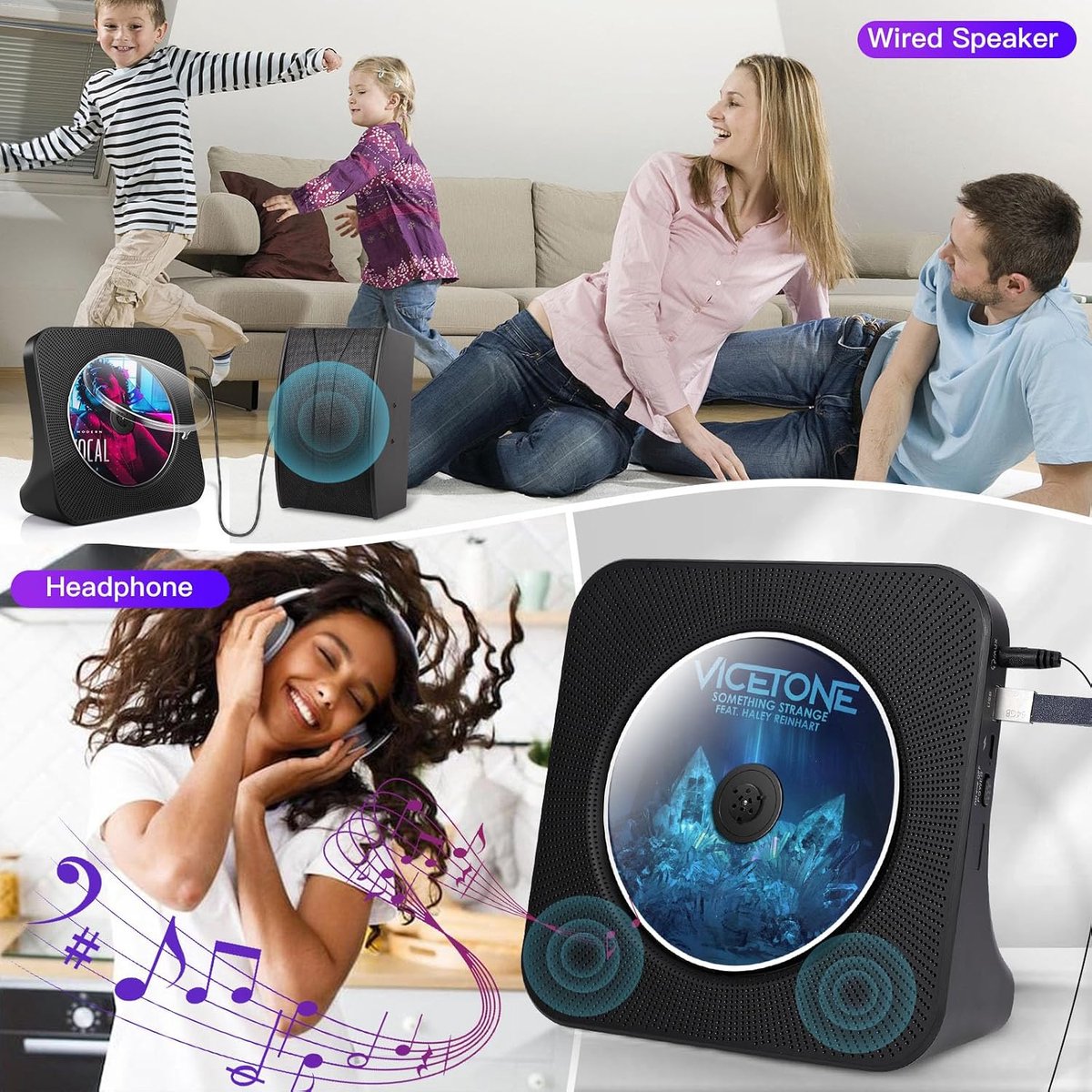 CD Speler met Bluetooth – HiFi Speakers – USB & AUX – Afstandsbediening – LCD Display – Slaaptimer
