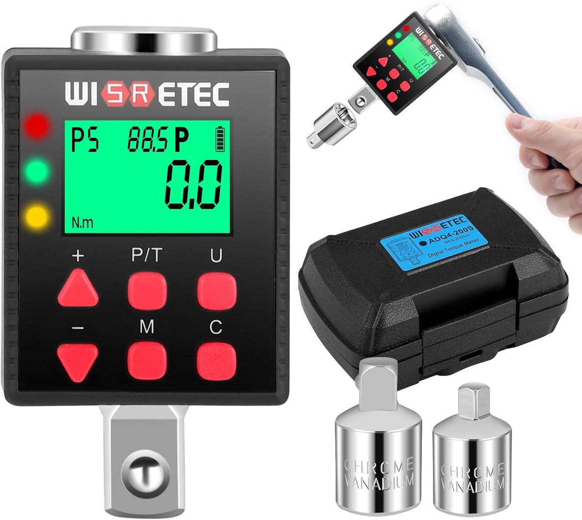 Digital Torque Adapter 1/2 inch, 3.4-340 Nm Torque Digital Adapter, Accuracy ± 1% with Preset, Memory, Buzzer, LCD - ShopVlot