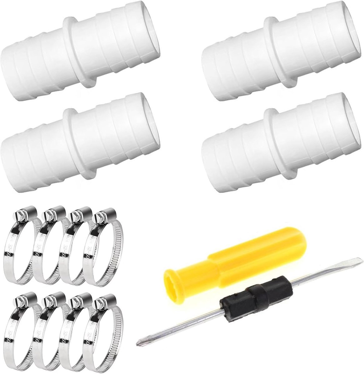 Set of 4 Pool Adapters, Diameter 32mm, Pool Hose Adapter with 8 Universal Stainless Steel Hose Clamps, Double Hose - ShopVlot