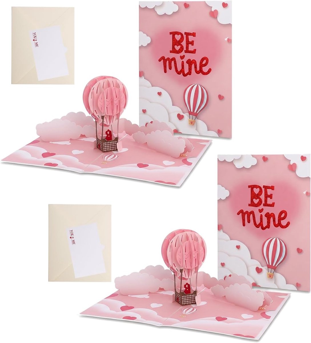 2 Stuks Roze Valentijnsdag Wenskaarten, Opvouwbare Hete Lucht Ballon Kaarten, Zegeningen En Herdenkingen, Geschikt - ShopVlot