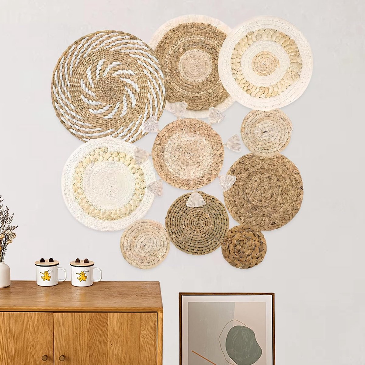 Wandmanden set - handgemaakt riet - bohemian stijl - sfeervolle wanddecoratie - ShopVlot