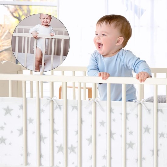 Set van 2 Zachte en Ademende Bedhekken met 10 Vaste Straps, Wasbaar, 340 cm x 30 cm + 160 cm x 30 cm, Ideaal voor Babybedjes en Veiligheid — afbeelding 4
