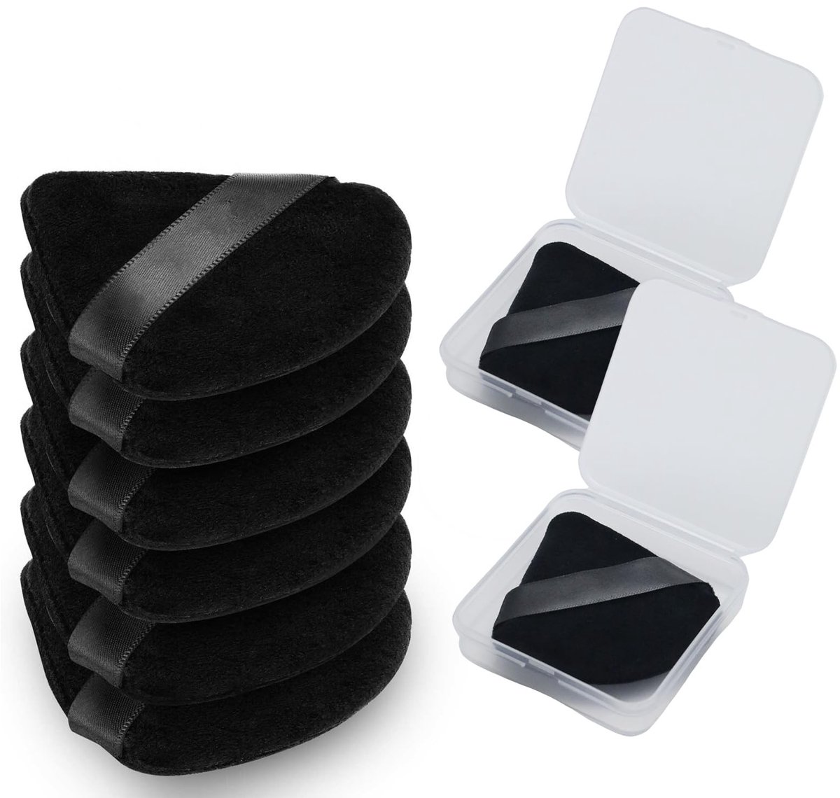 Solidchoice - Set van 6 Driehoekige Poederkwasten met 2 Reis Etuis