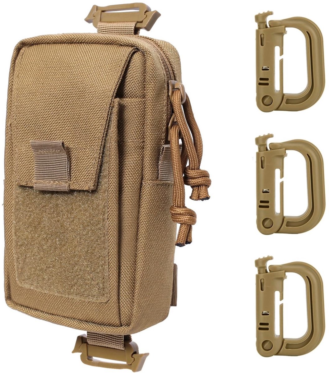 Tactische EDC tas, multifunctionele kleine tas, mobiele telefoon, tactische riem, Pouch organizer, outdoor, wandelen, jacht, kamperen, training, 3 haken