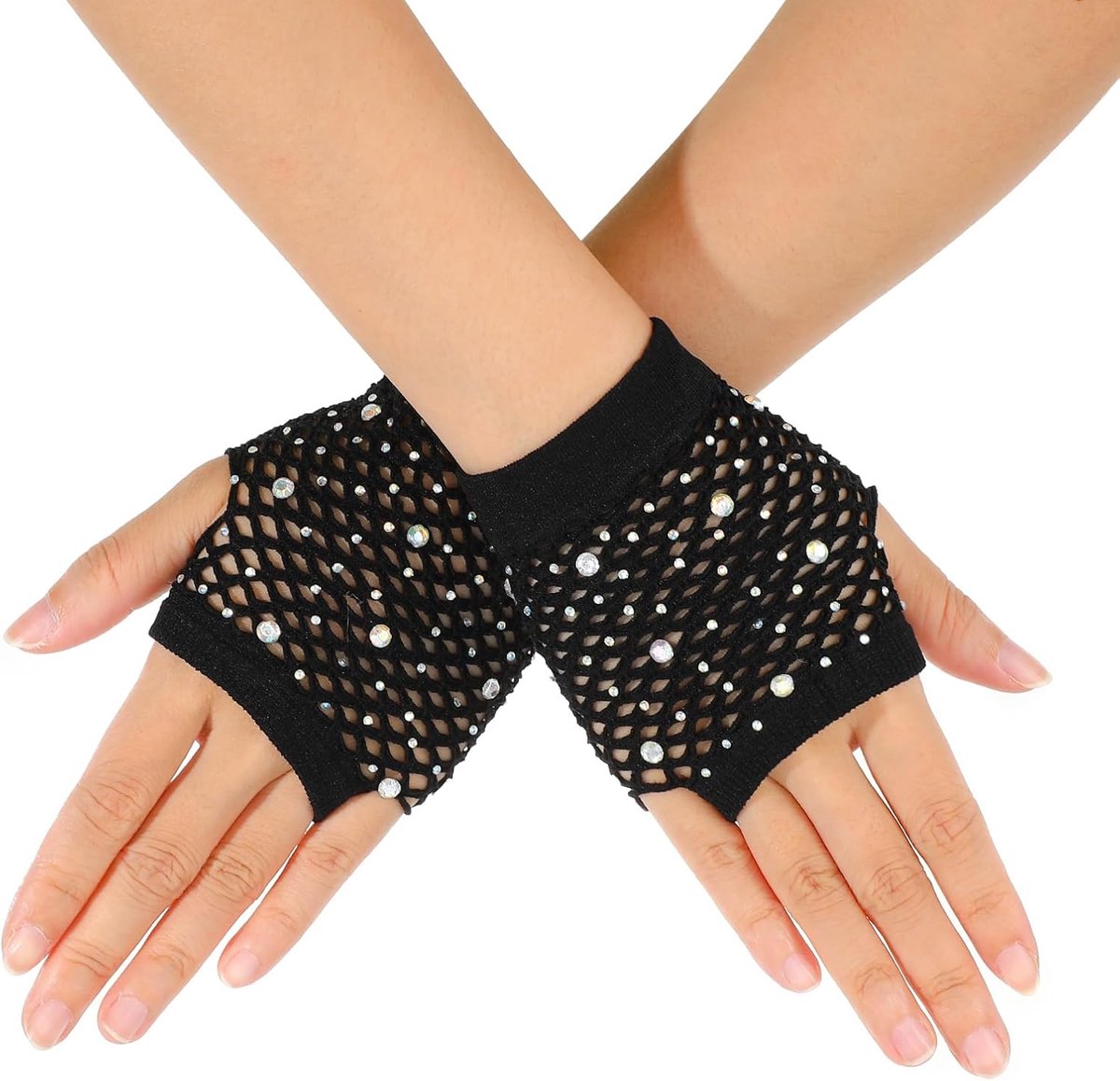 Vingerloze Handschoenen Nylon - Strass Versiering - Elegante Cosplay Accessoires - Perfect voor Feestjes - ShopVlot