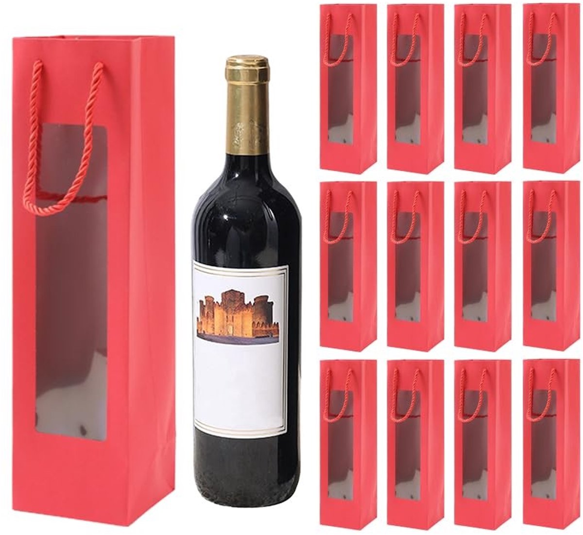 Solidchoice - Set van 12 Kraft Papieren Flessen Tassen met Handvat
