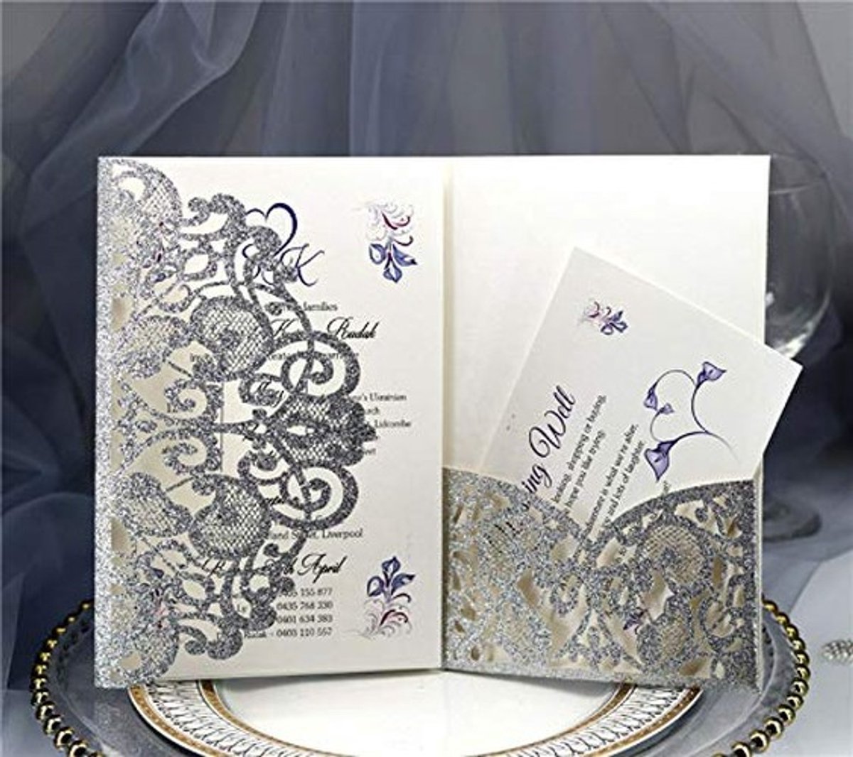 Solidchoice - 100 Luxe Glitter Trouwe Uitnodigingen met Envelop
