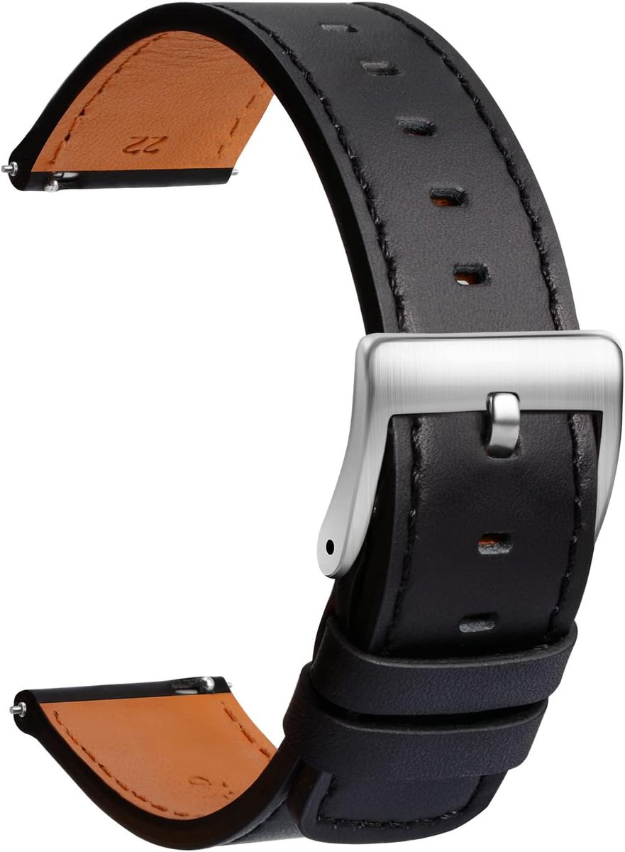 Horlogeband 20 mm - leren band bruin - quick release - sportief voor mannen en vrouwen - ShopVlot