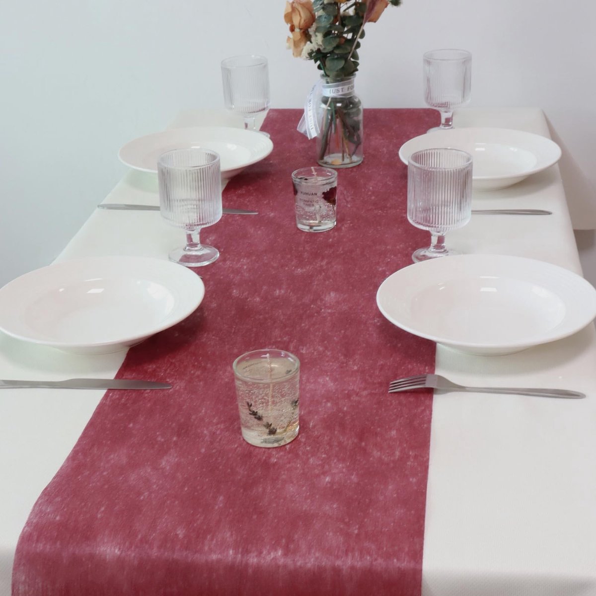 Solidchoice - Bordeaux Fleece Tafelloper 30cm x 25m voor Feestelijke Gelegenheden