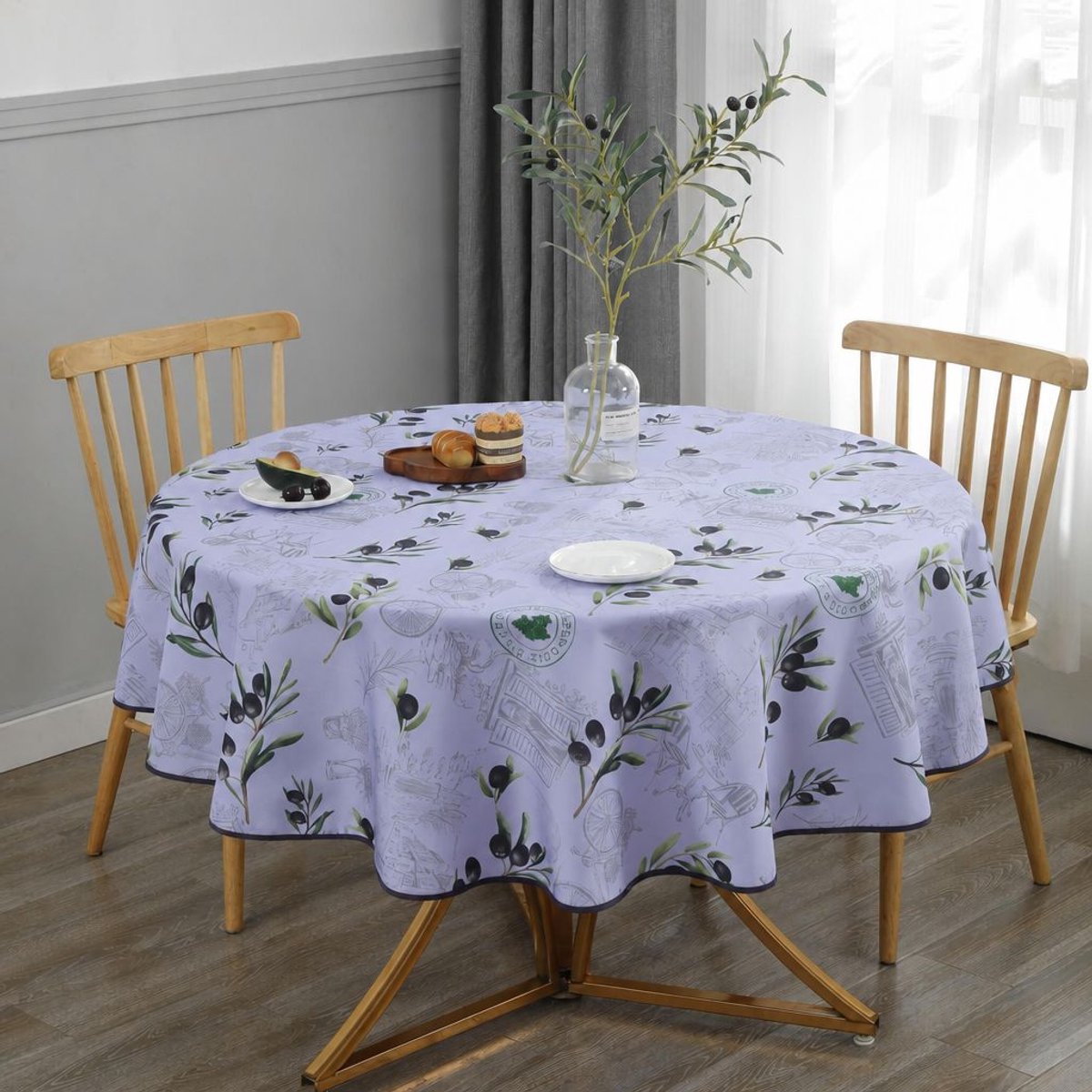 Rond Tafelkleed Olijf Lila 160cm - Tafellaken Polyester - Vocht- en vuilafstotend