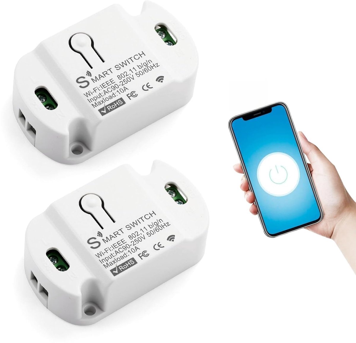 2 Pcs WiFi Switch, Intelligent Mini Relay for Connected Home, Voice Control and App, Compatible with Alexa and Google - ShopVlot