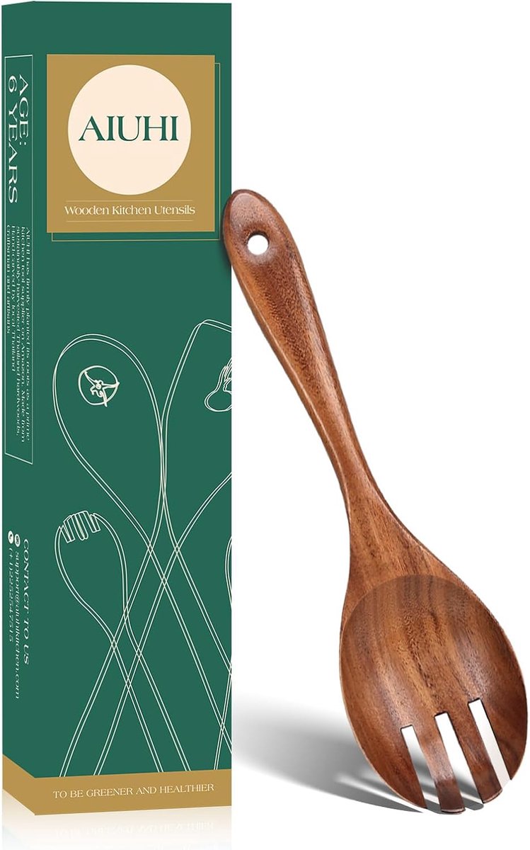 Houten Salade Serveren Keuken, Houten Salade Vork, Teak Houten Salade Server voor Keuken Koken - ShopVlot